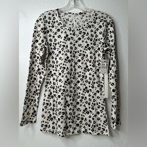 Caslon‎ Long Sleeve Shirt Women’s Size XS Ivory Black Animal Cheetah Print New